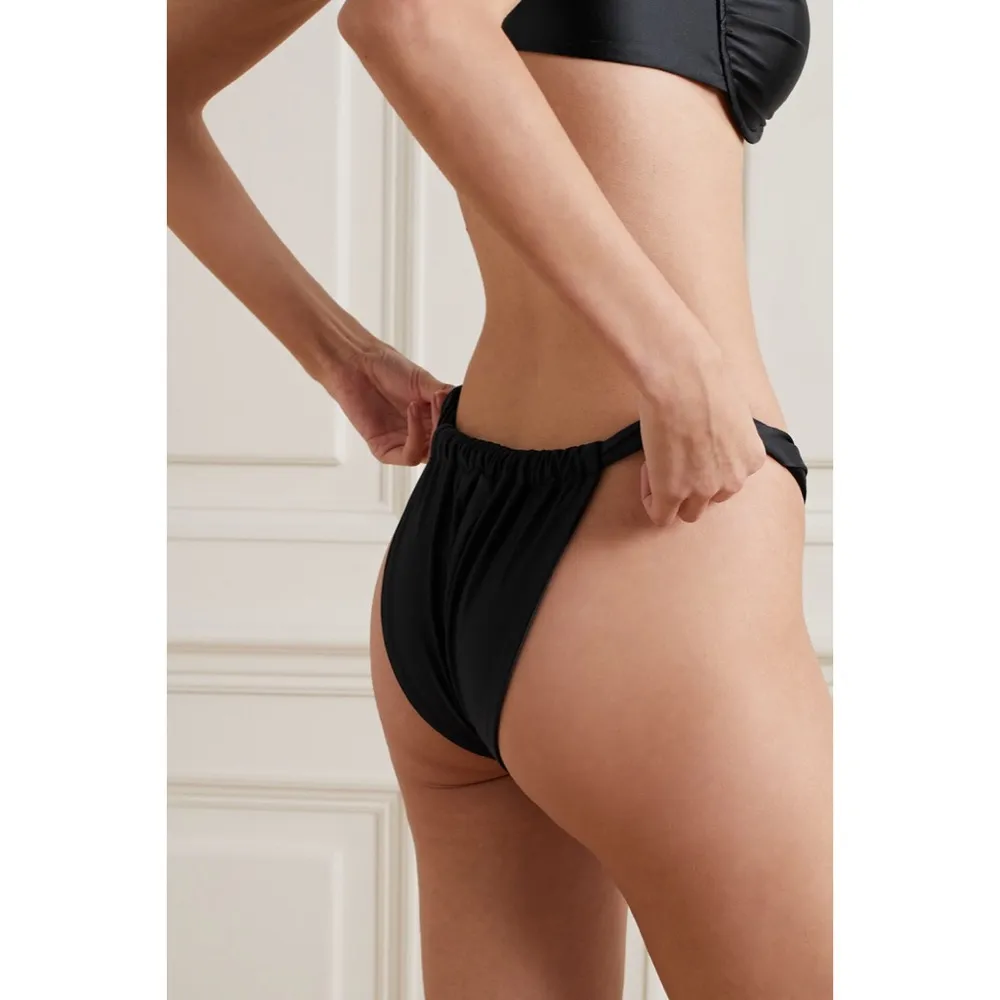 GOOD AMERICAN Shine Ruched Bikini Bottom In Black001 Size 3 (US L) NWT Reg $55 - Image 3