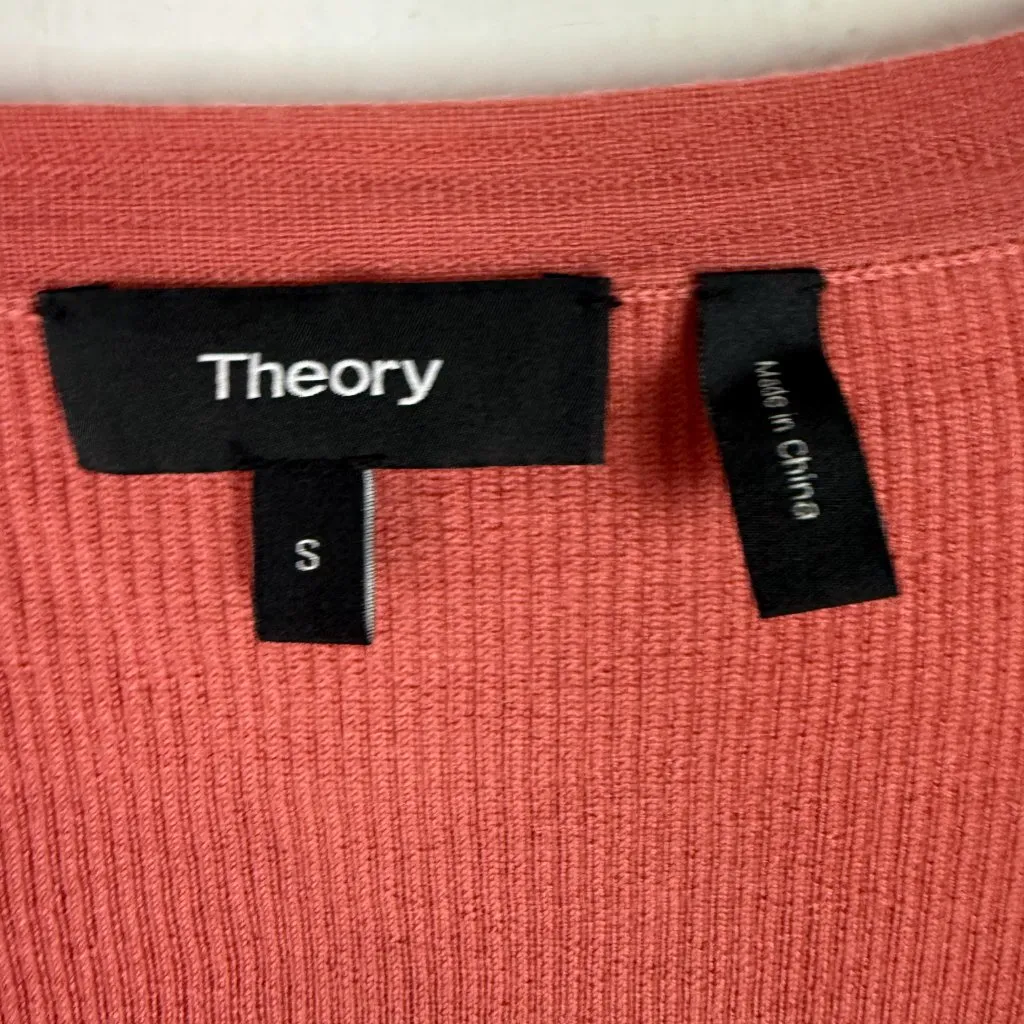 Theory Orhila Refine Cardigan Sweater Merino Wool Ribbed Salmon Size Small S EUC - Image 5