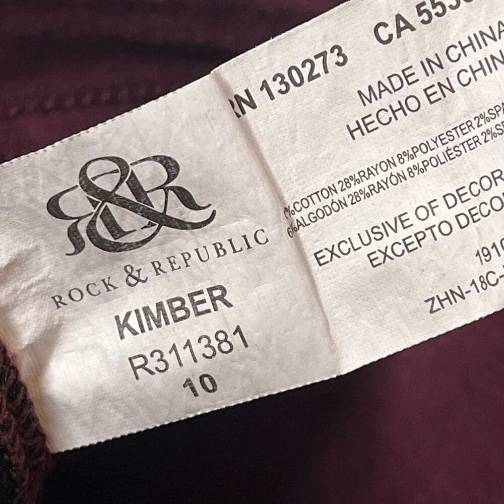 Rock & Republic Sz 10 Kimber Denim Shorts Maroon Side Zippers - Image 10