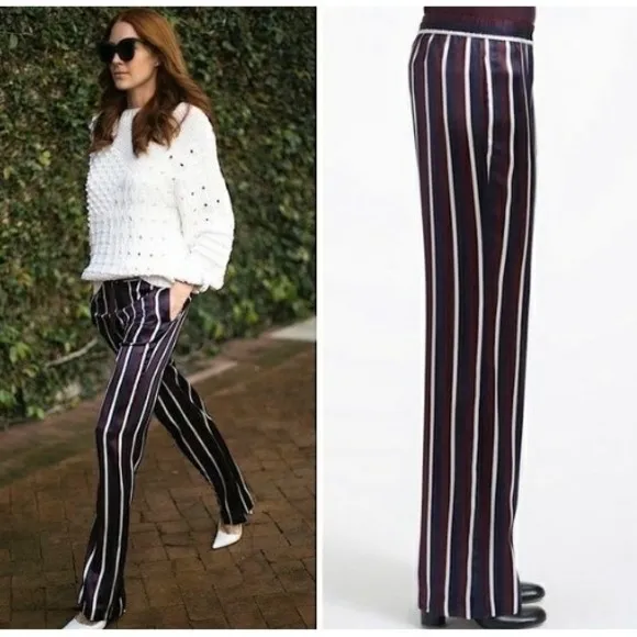 Joseph 100% Silk Pyjama Pants Wide Leg College Stripe Trousers Size 40 - Image 3