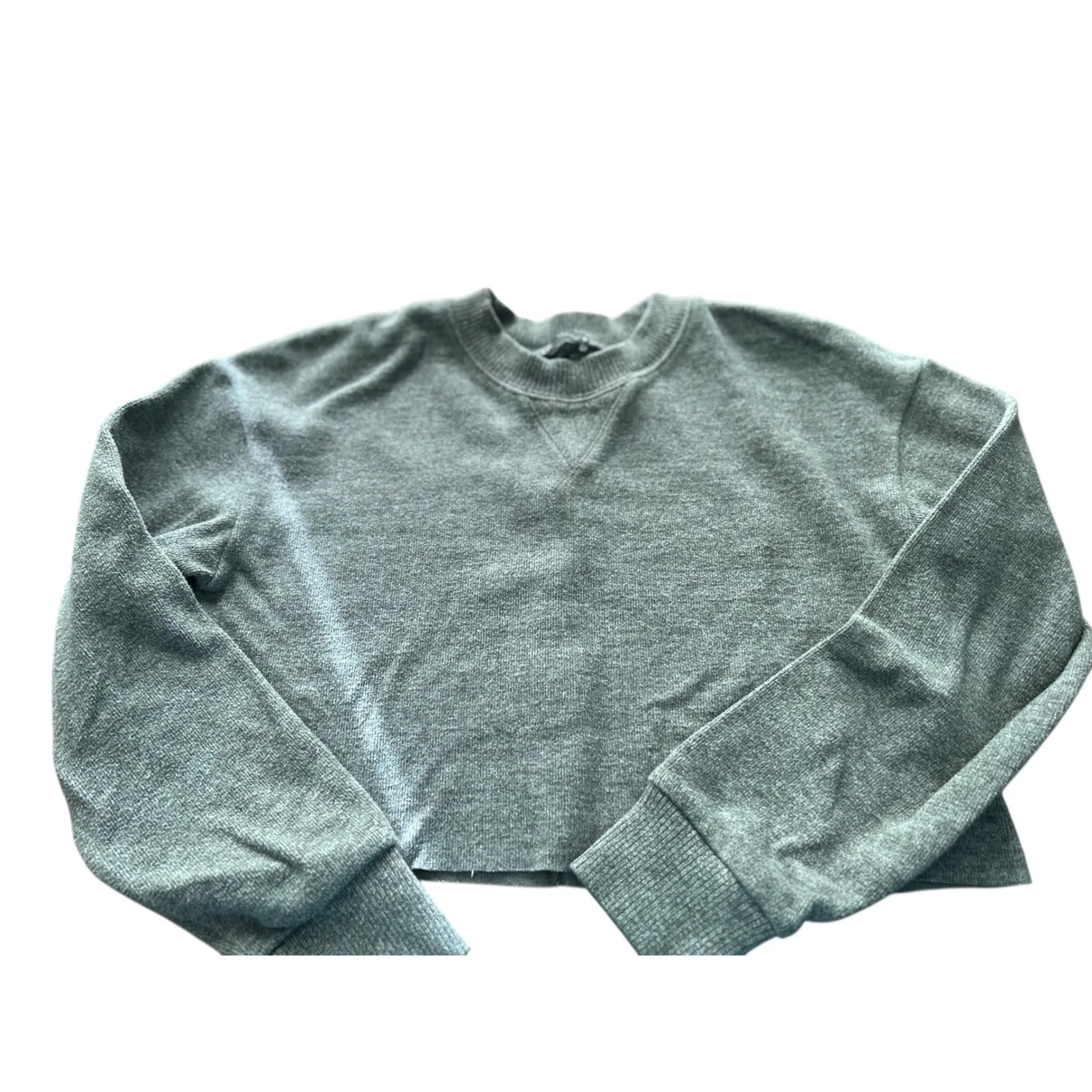 ZARA Cropped Sweatshirt Grey Long Sleeve V Neck Casual Women Size S - Image 2