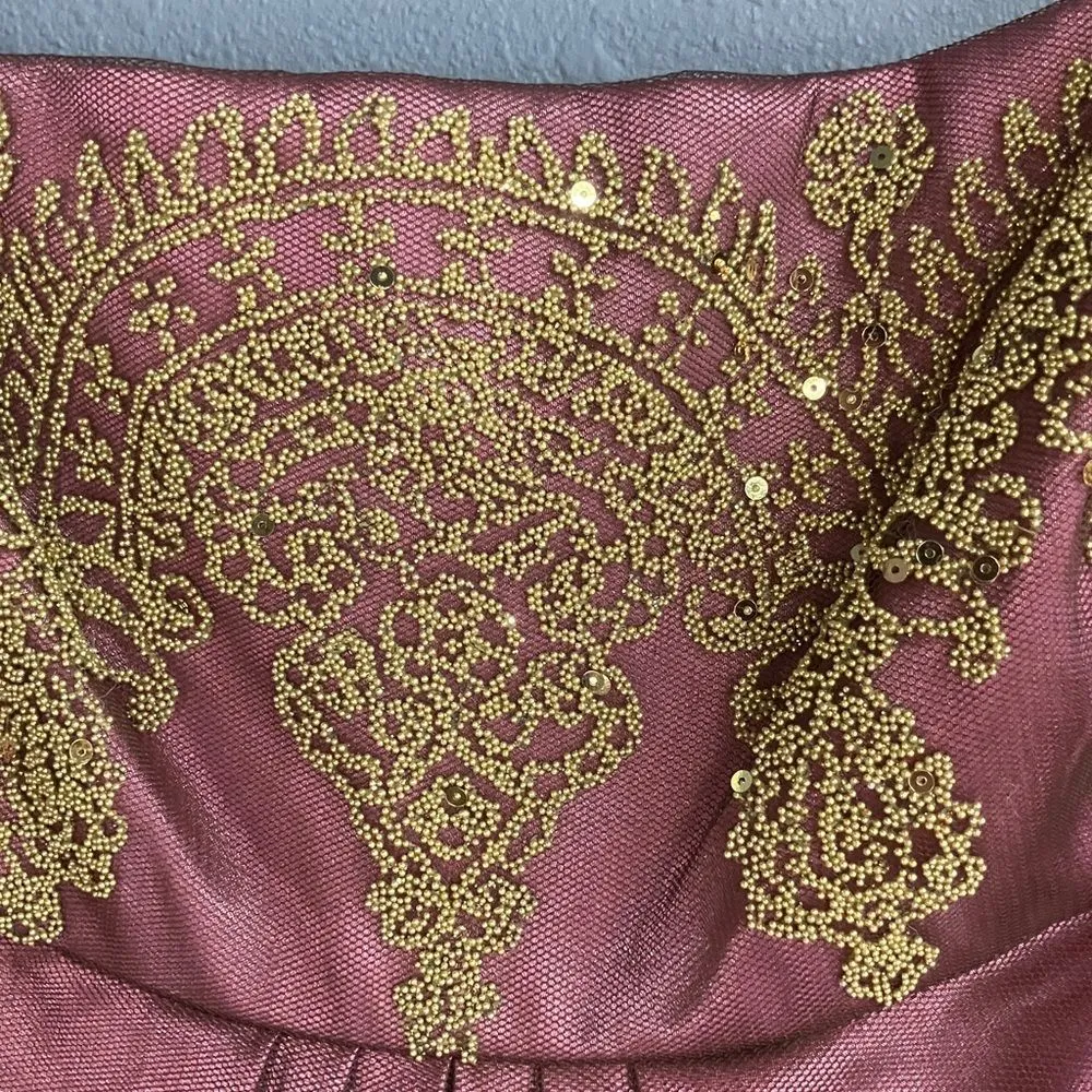 Adrianna Papell Boutique Elegant Burgundy & Gold Lace Babydoll midi dress size 6 - Image 3