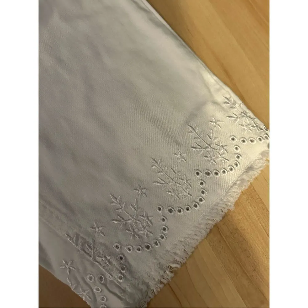 NEW CROPPED PANTS EYELET TRIM WHITE COTTON M Size M - Image 3