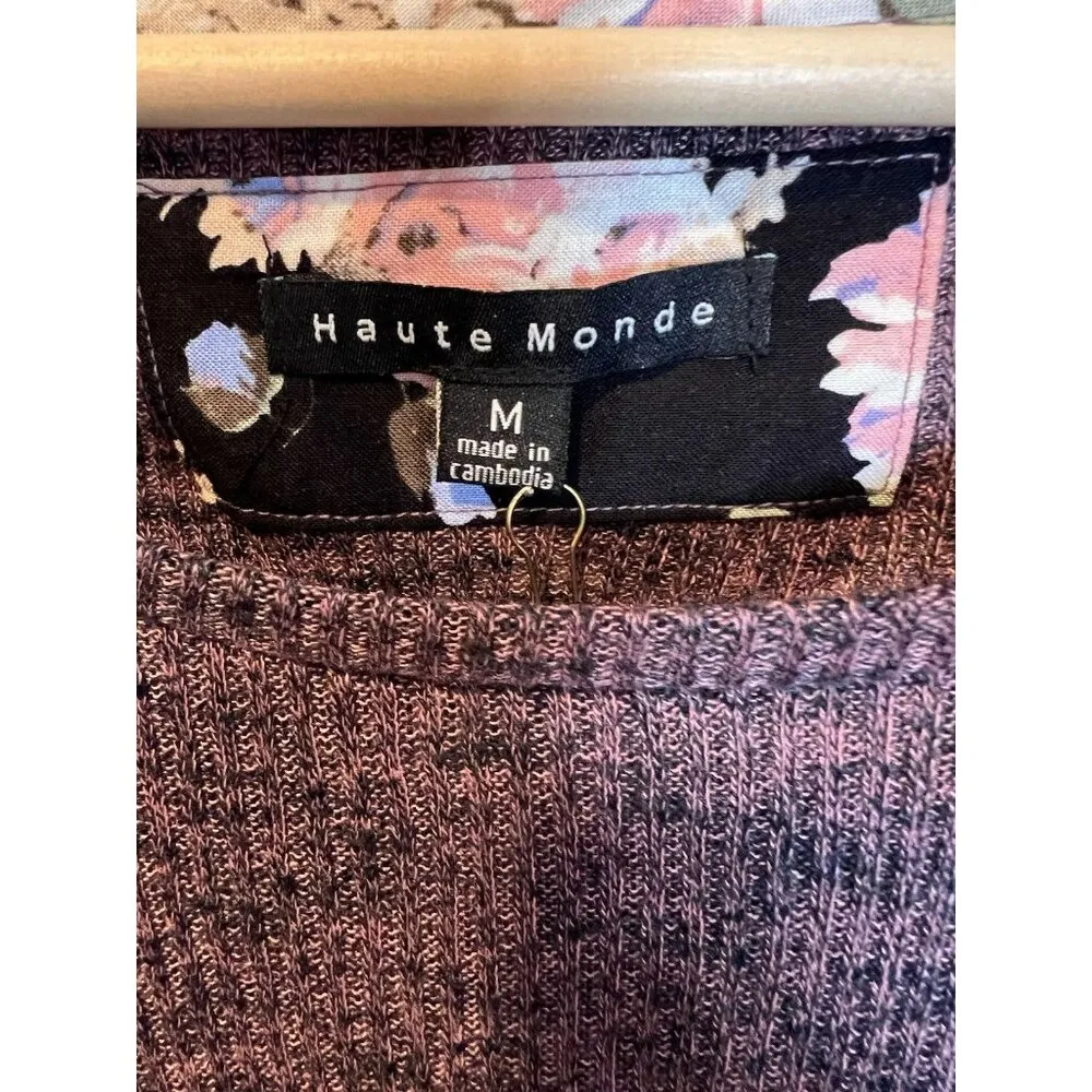 Haute Monde Mauve Short Sleeve Knit Top Medium Pocket Slit Sides Stretch NWT - Image 2