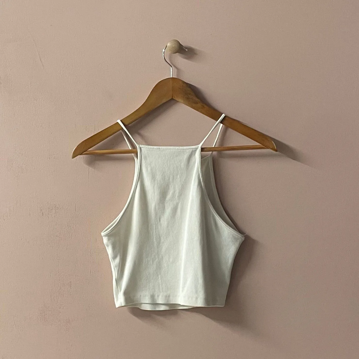 White Ribbed Cropped Tank Top Size M Size M - Image 2