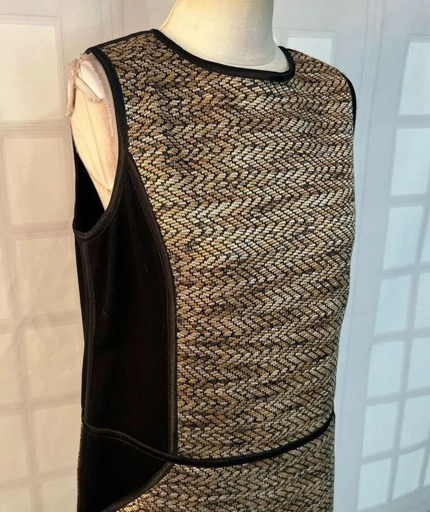 Maggy London Black Gold Tweed Detailing Sleeveless Sheath Dress Size 10 - Image 2