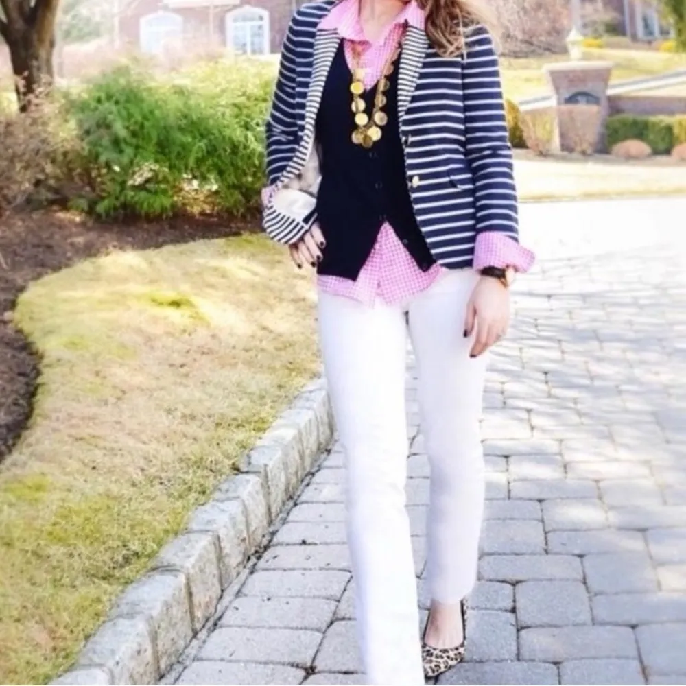 J.Crew Schoolboy Blazer in Navy Mixed Stripe Size 8 Preppy Classic Nautical - Image 6