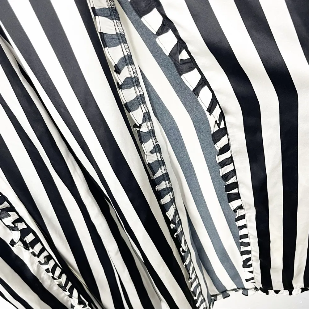 ARTELIER NICOLE MILLER Silk Blend Striped Ruffle Trim High Front Splits Pants 0 - Image 8