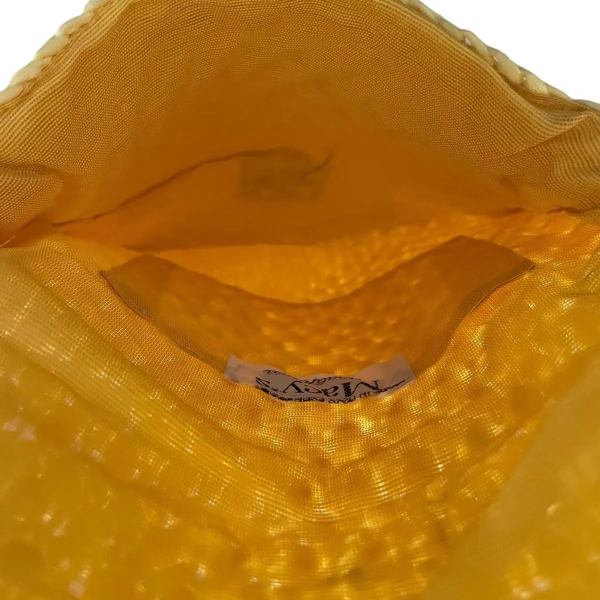 Vintage 60s Macy's Raffia Beaded Straw Bag Purse Italy MCM Yellow - Image 4