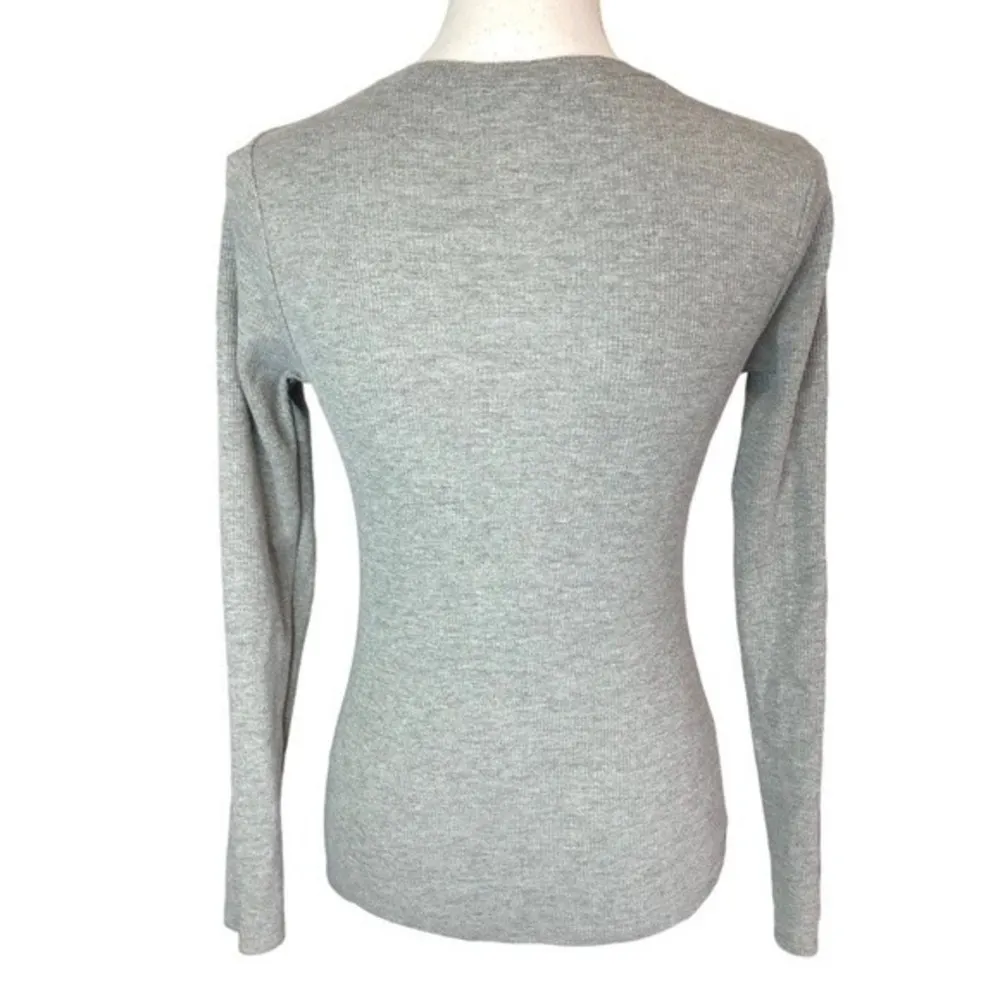 Bozzolo Grey Waffle Knit V-neck Thermal Long Sleeve Top - Image 4