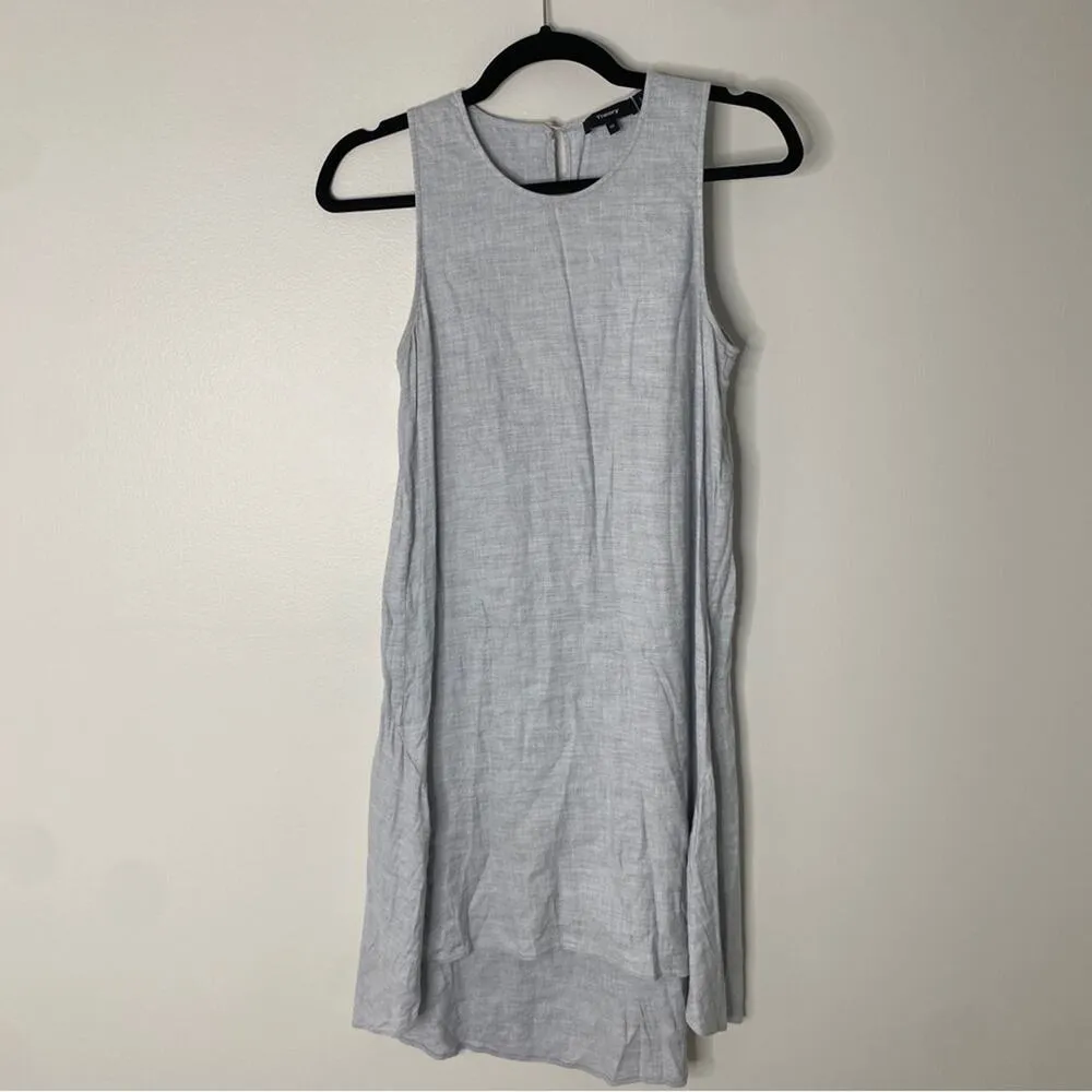 Theory Women's Adlerdale Linen Sleeveless Shift Short Mini Dress Tierra Gray 00 - Image 3
