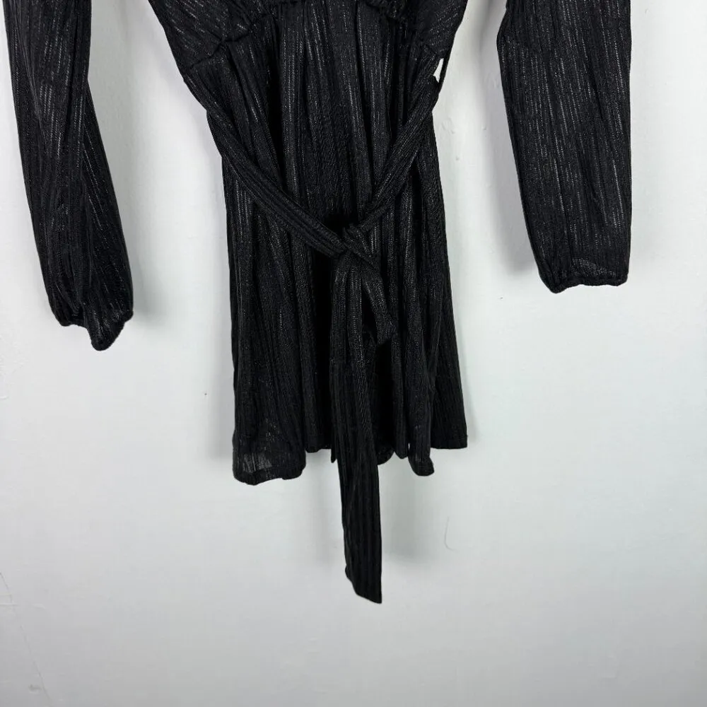 NWT  Long Sleeve Ribbed Metallic V-Neck Dress Black Size Small S NEW - Image 3