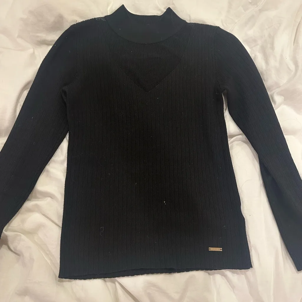 T Tahari Womens Black Ribbed Knit Fitted Mock Turtleneck Sweater Top - Image 3