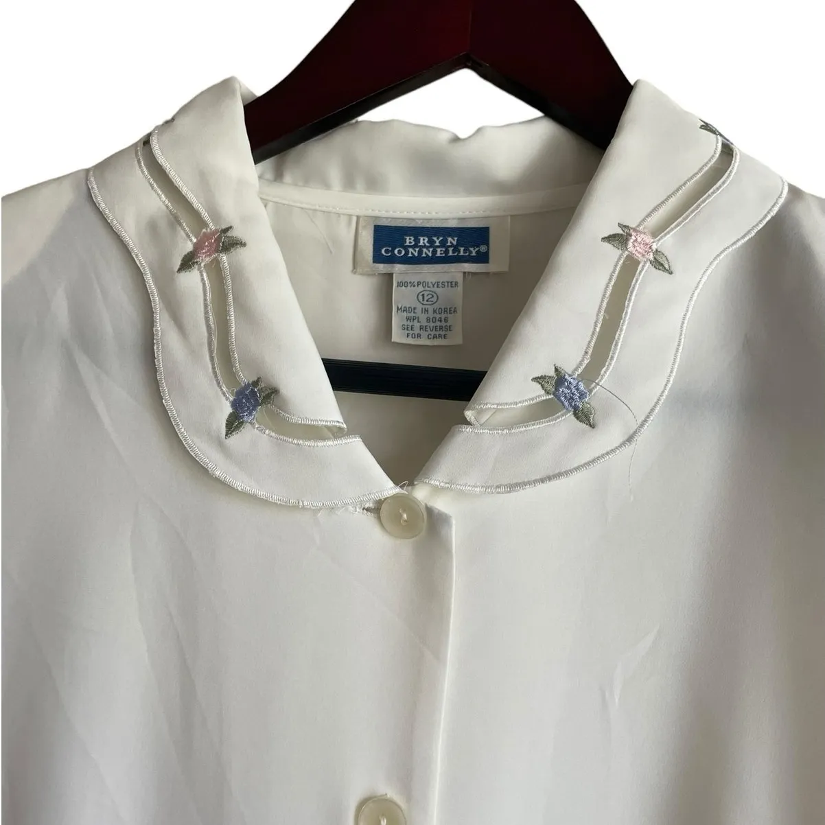 Vintage Bryn Connelly Women Top 12‎ Ivory Embroider Collar Sheer Romantic Dainty - Image 4