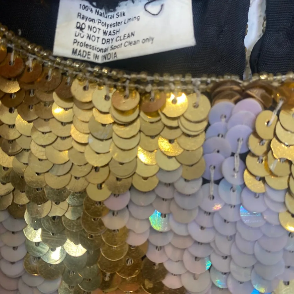 Vintage Eve’s Allure Gold Metallic & Iridescent White Sequin Silk Blouse Size M Size M - Image 6