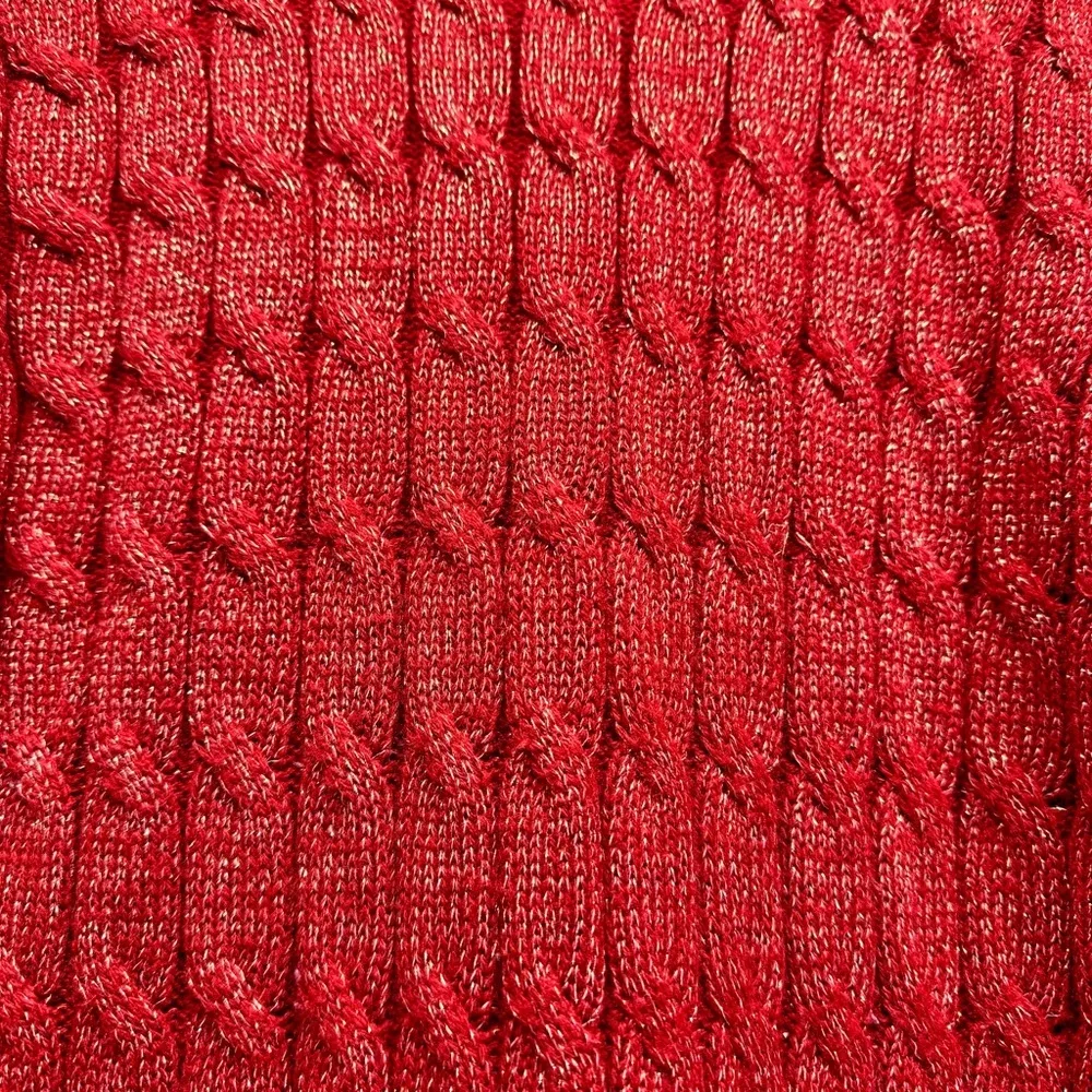 West End Red with Gold Filament Ribbon Tie Cable Knit Cardigan Size Medium - Image 8