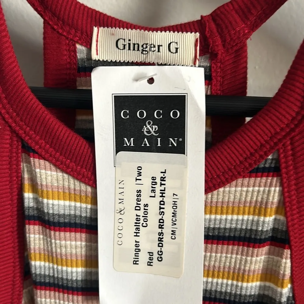 New Striped Ribbed Halter Racerback Summer Vacation Cover Up Tank Dress White Size L - Image 9