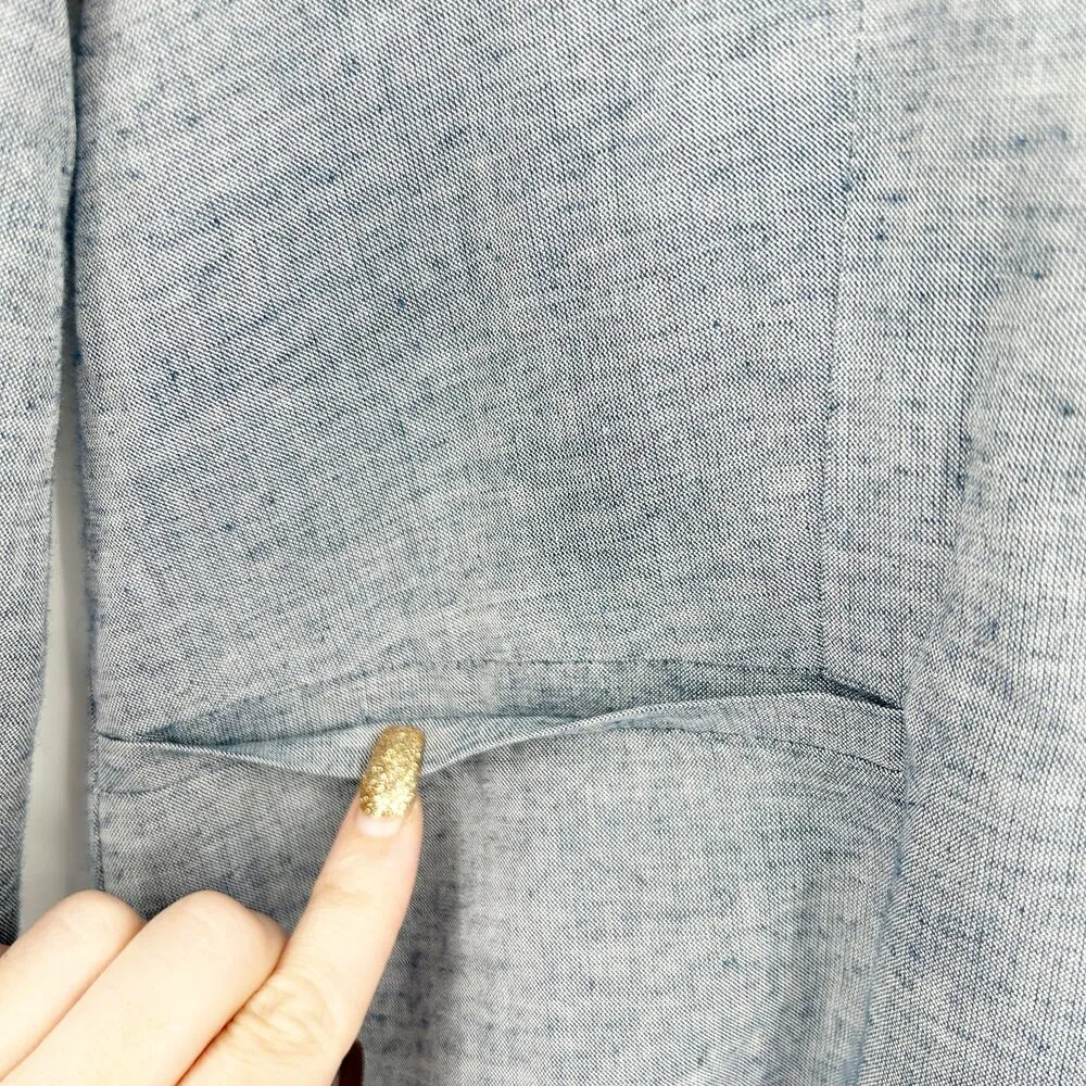 Drew Womens Lagenlook Coastal Work Career Academia Chambray Linen Blend Blazer L - Image 3