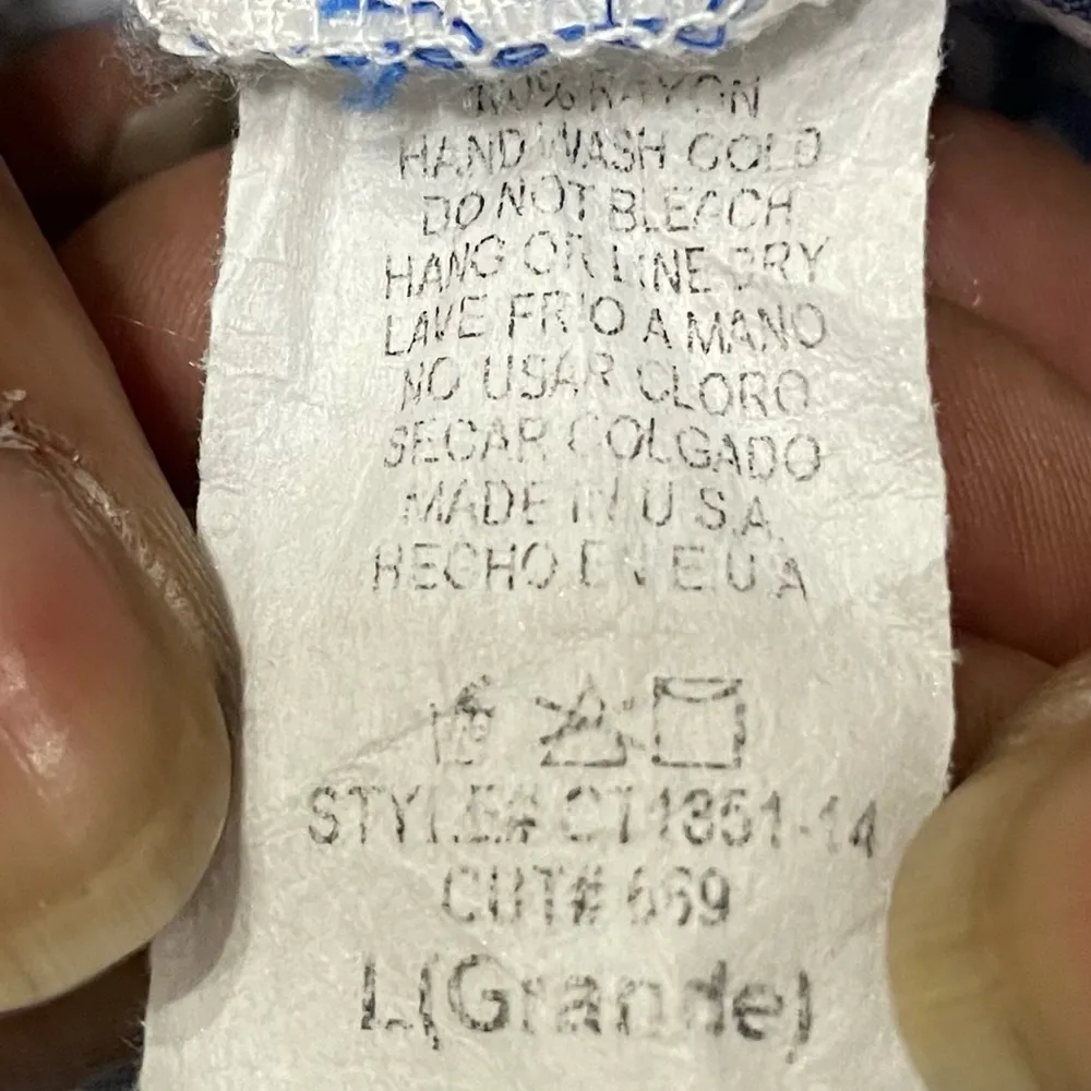 Caramela light blue and white pinstriped peplum blouse w/keyhole back / L / EUC - Image 11