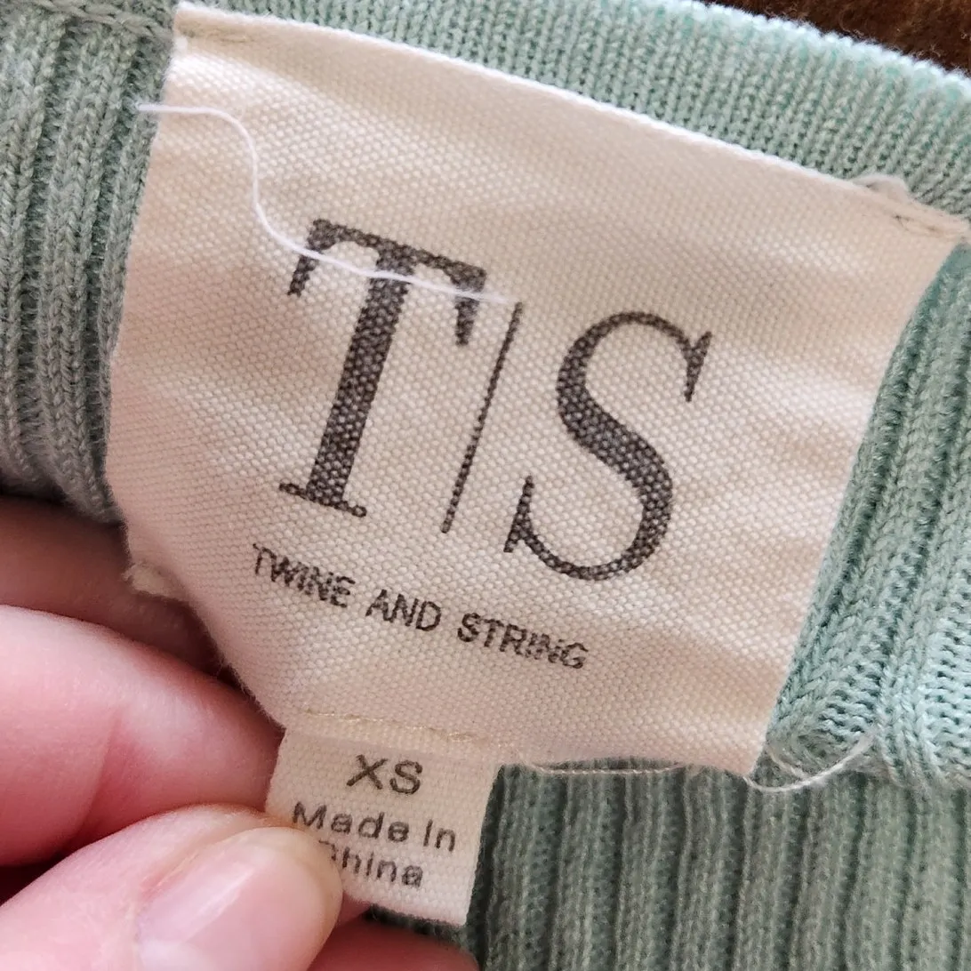 Twine & String Tie Front Crop Cardigan Sweater Ribbed Knit Mint Green Size XS - Image 7