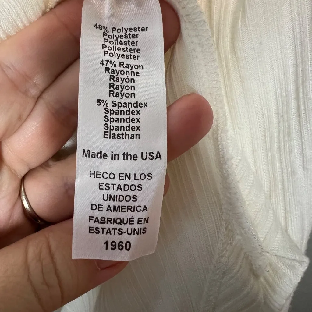 Michael Stars Popover Top Size‎ L Long Sleeve Ribbed Button Collared Cream - Image 6