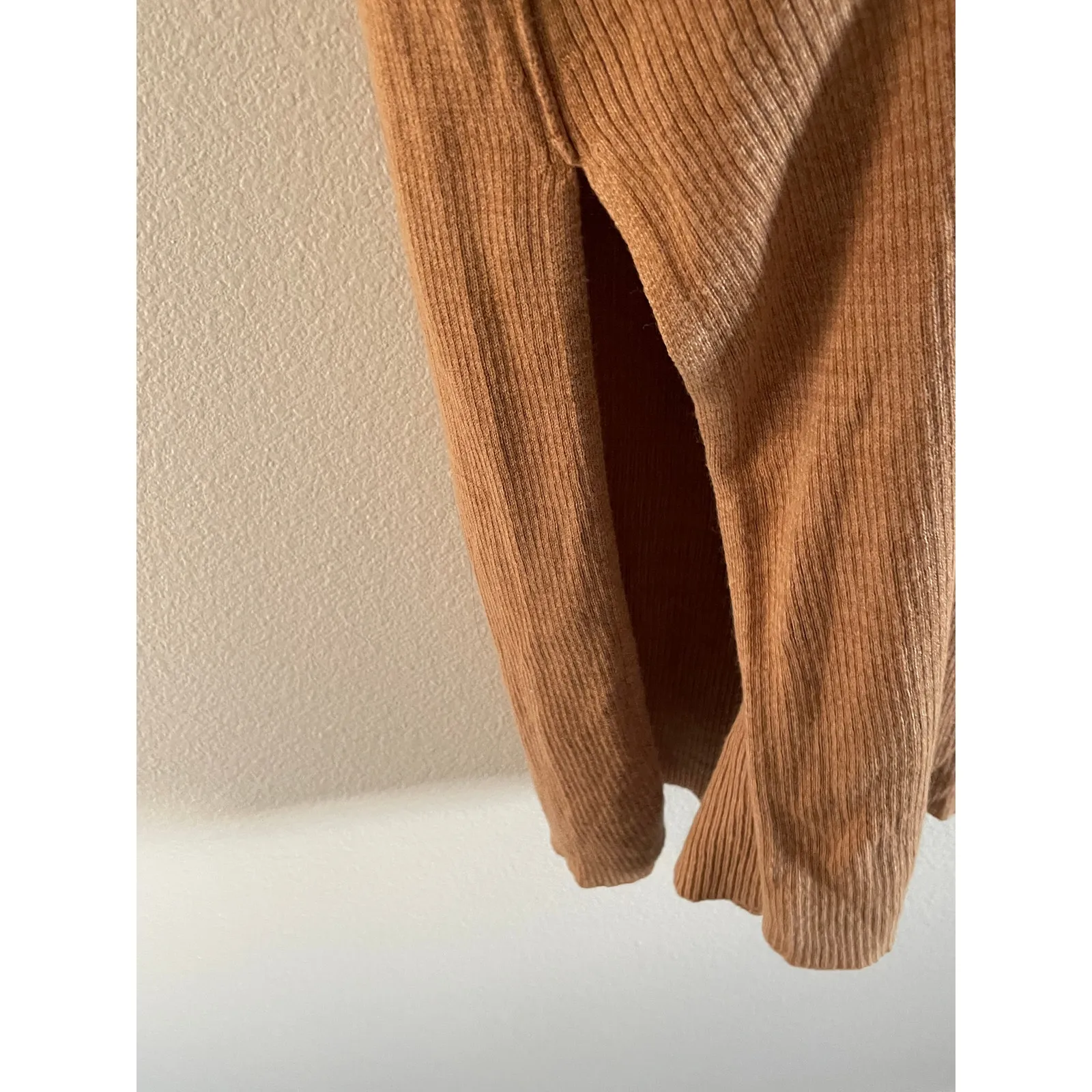 Free People Golden Hour Midi Skirt Ribbed Knit Tan Midi with Side Slit Size M - Image 4