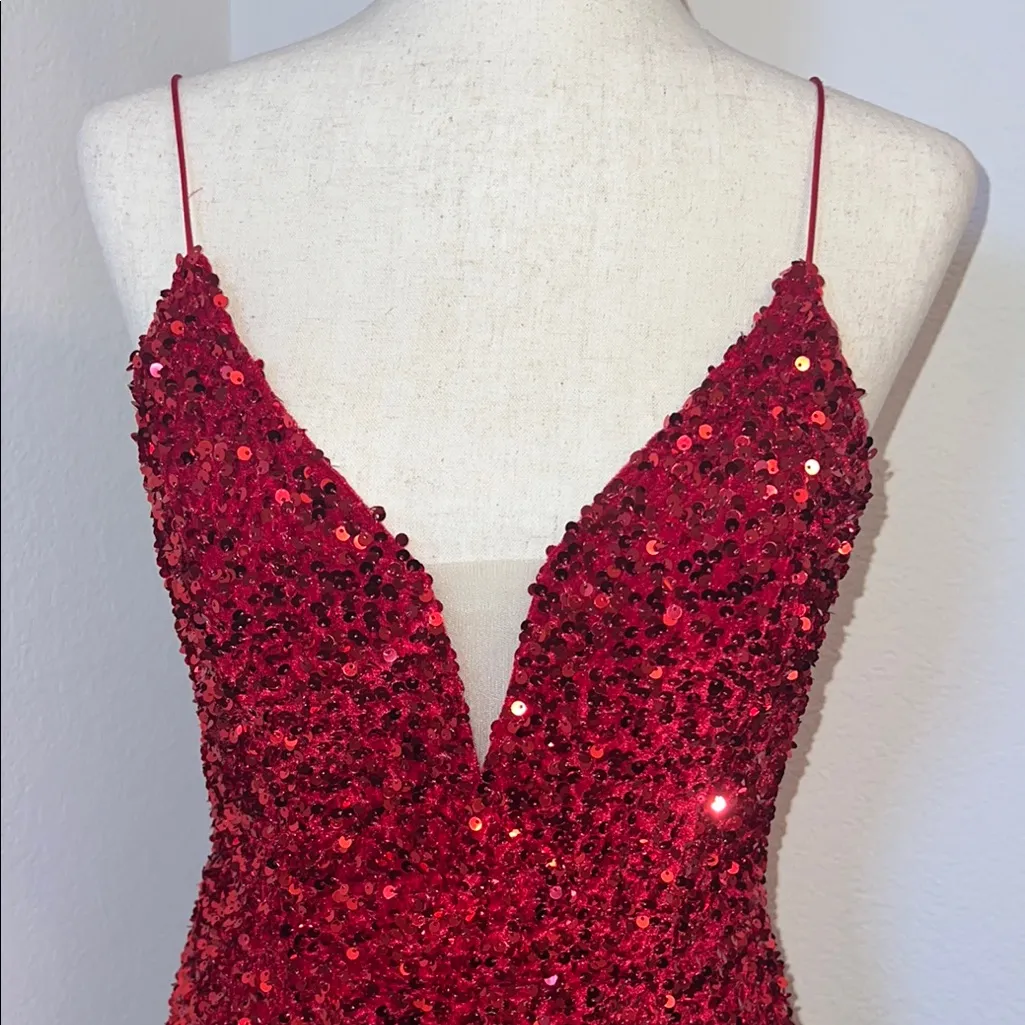NOX Anabel Red Sequin Strapless‎ Bodycon Mini Dress Size 8 - Image 4