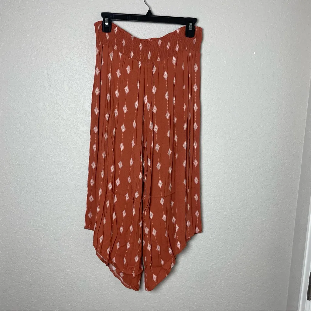 Dress Forum Terracotta Asymmetrical Wide Leg Patterned Pants Size L - Image 6