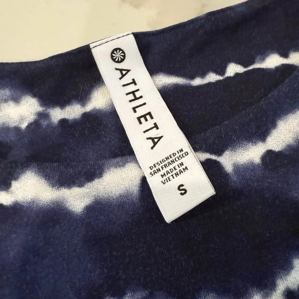 Athleta Santorini Thera Printed Dress Women's Small Navy Tie Dye Fit and Flare - Image 5