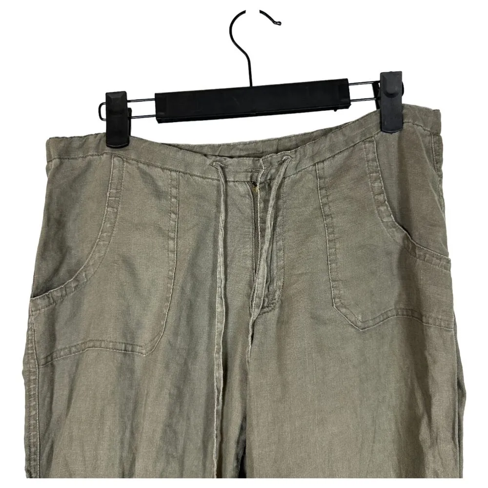Melissa Odabash Green Flowy Drawstring Linen Pants Size Medium - Image 6