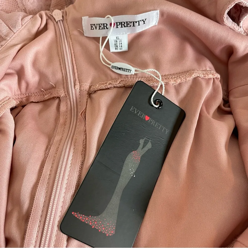 Lace Dress NWT Bridesmaid Prom Pink Ruffle V-Neck XL Maxi Sleeveless - Image 2