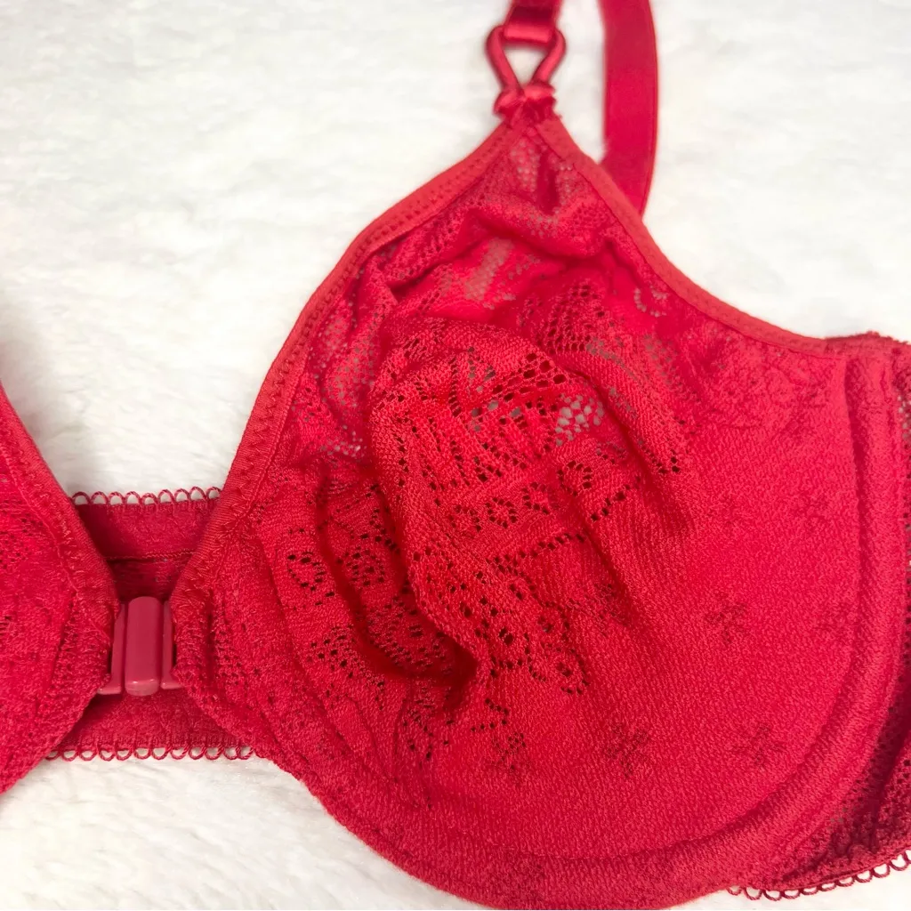 Vintage Warner’s Marilyn Monroe Vibrant Red Lace Front Close Bra Size 36C - Image 5