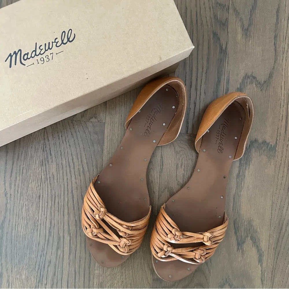 Madewell Knotted Flat Open Toed Leather Sandal in Castle Brown Tan Size 9 - Image 2