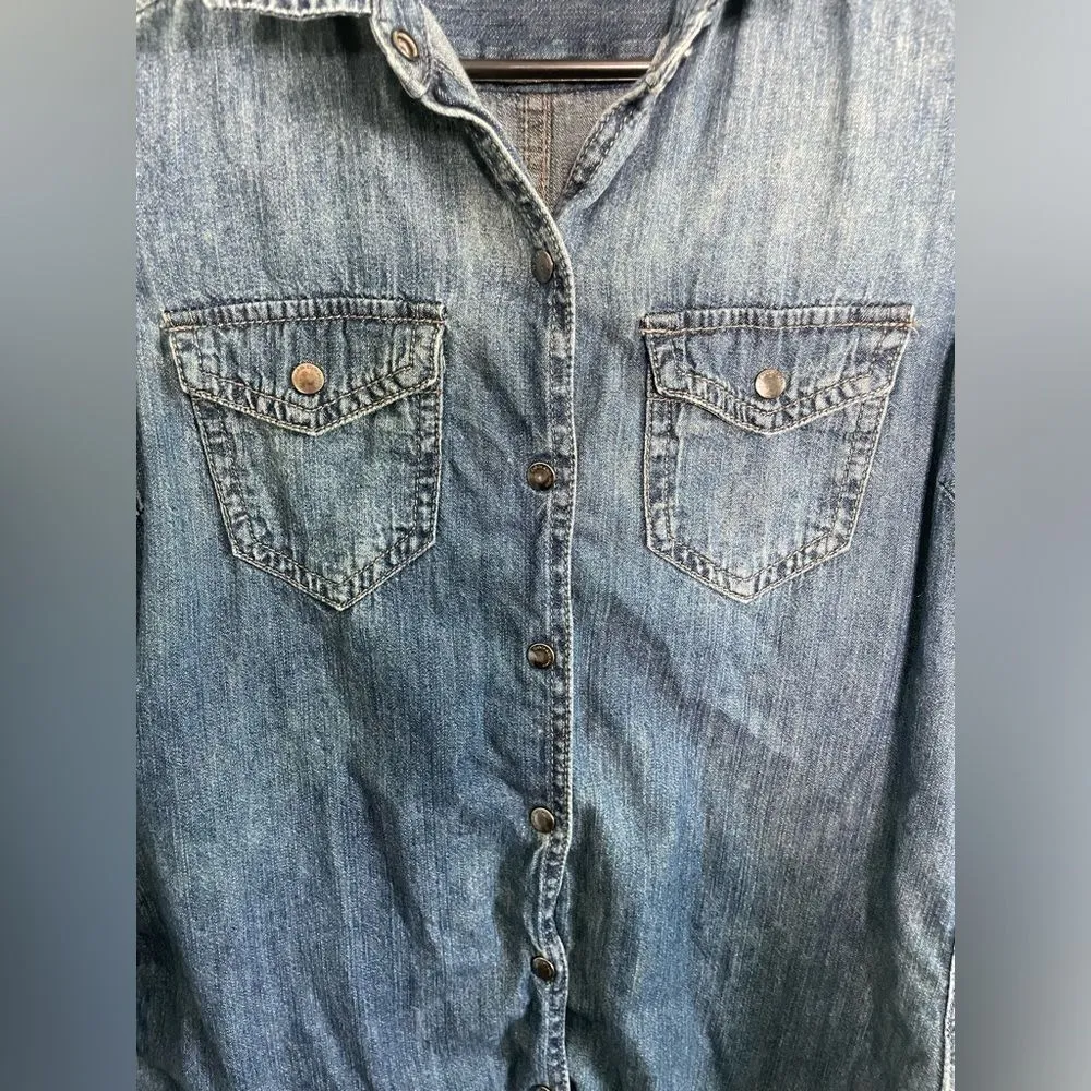 Calvin Klein Jeans 100% Cotton 3/4 Sleeve Denim Button Down Snaps SZ S - Image 5