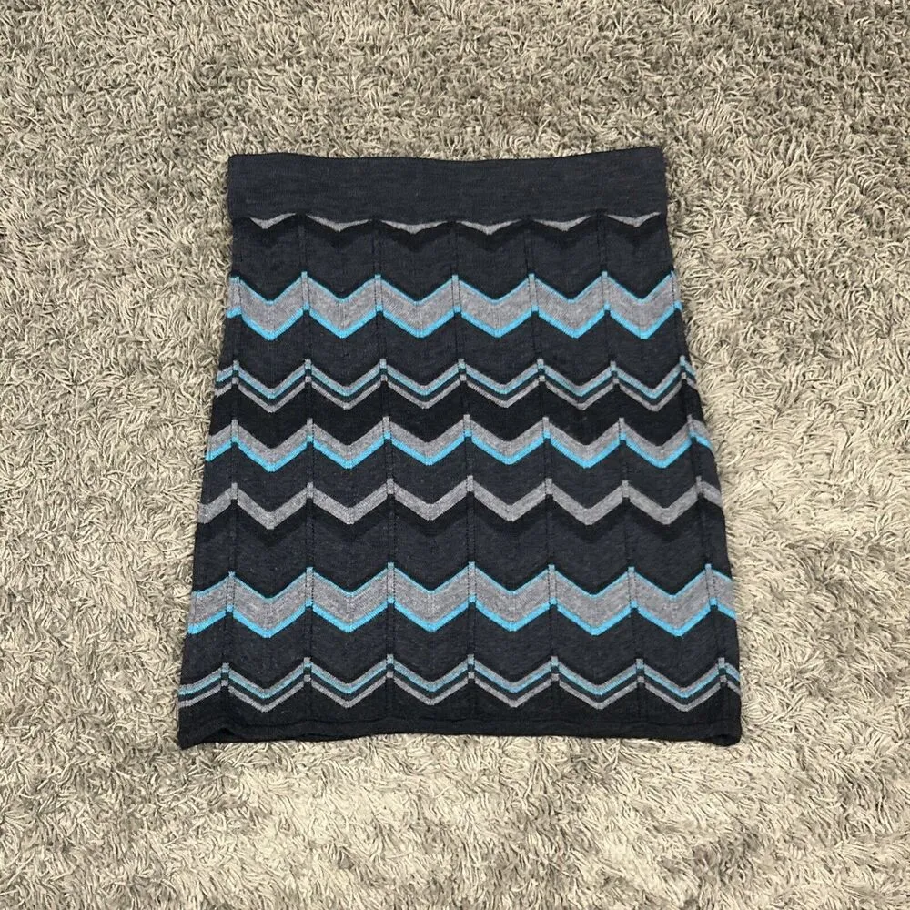 Krimson Klover Skirt Womens Small Knit Merino Wool Mini Black Gray Blue Stretch - Image 4