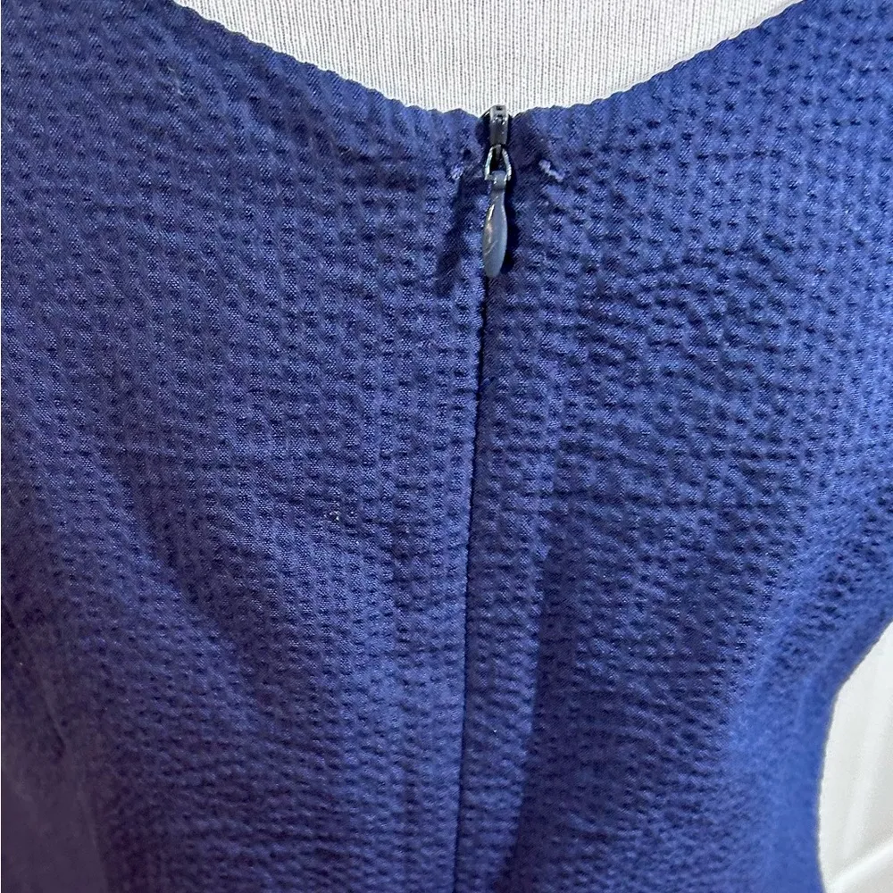 LAUREN JAMES Bailey Ruffle-Trimmed Seersucker Shift  Dress in Navy Coastal Sz S - Image 7