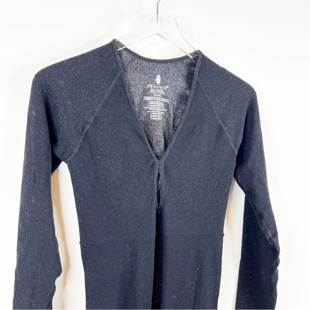 NEW Free People Movement Flash Forward Glitter Cut Out Back Jumpsuit  M/L Black - Image 6