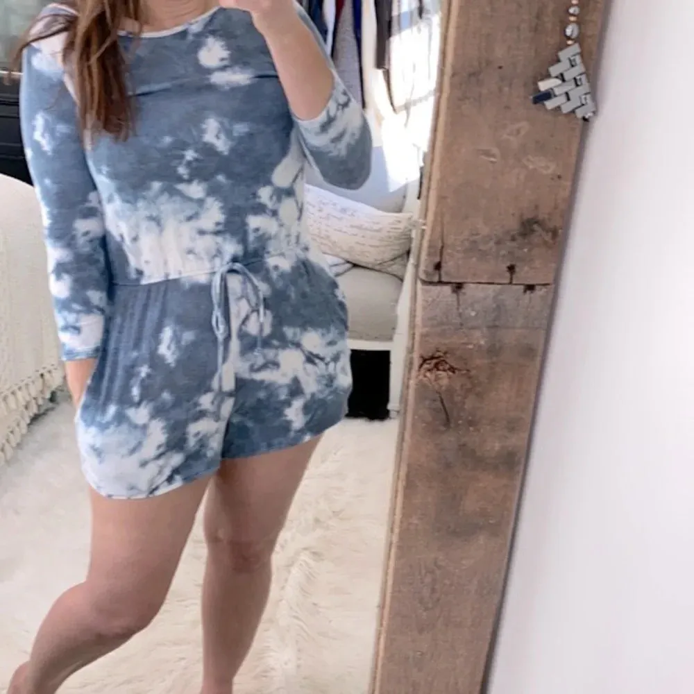 White birch blue tie dye cozy jersey romper size small - Image 2