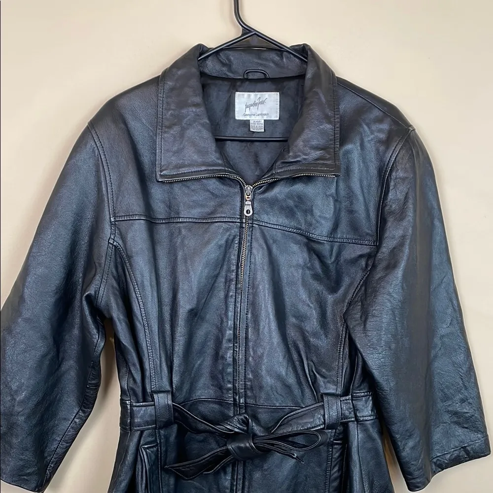 VTG 90s Jacqueline Ferrar Women’s Lambskin Leather Black 7/8 Sleeve Belt Jacket - Image 2