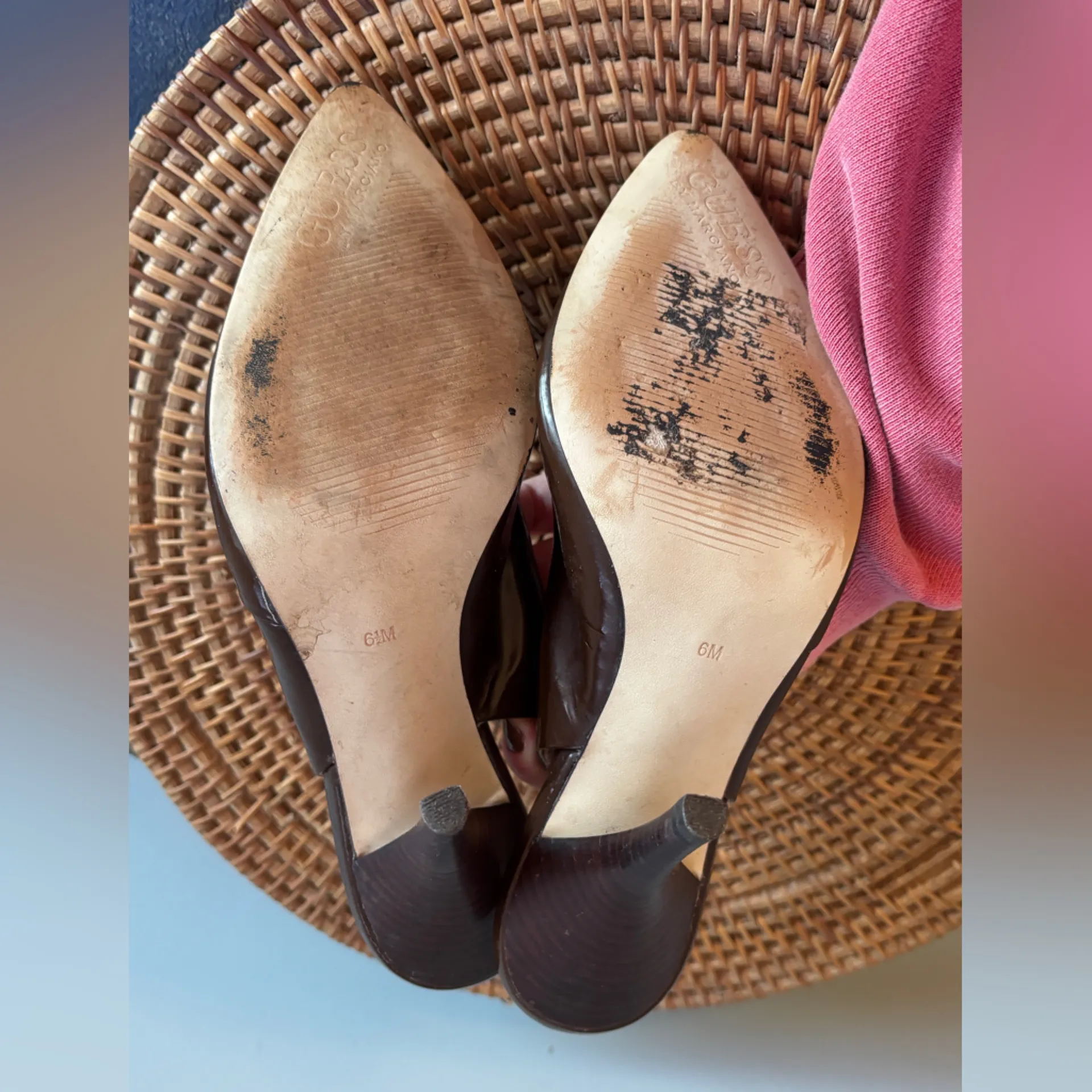 Guess by Marciano brown patent leather slingback heels - Image 5