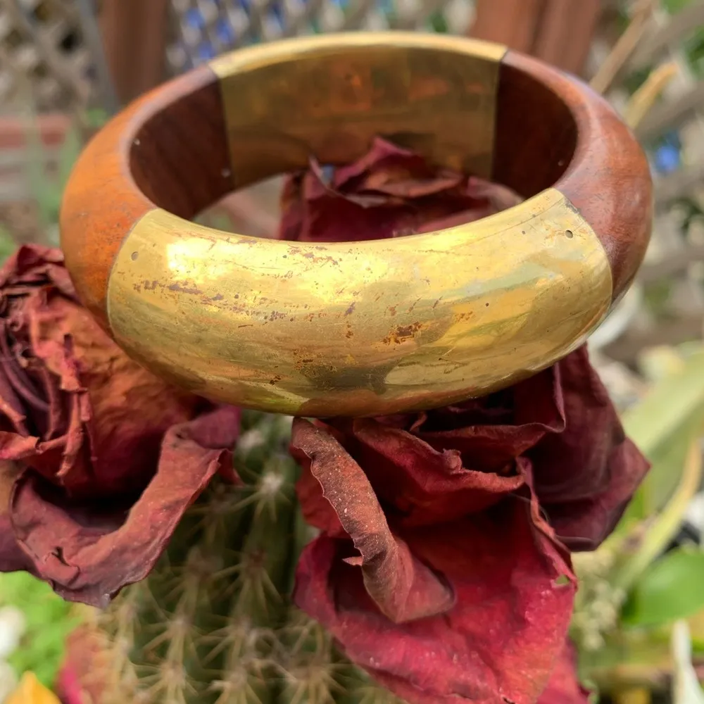 Chunky Wooden and brass Bangle Bracelet - Image 4