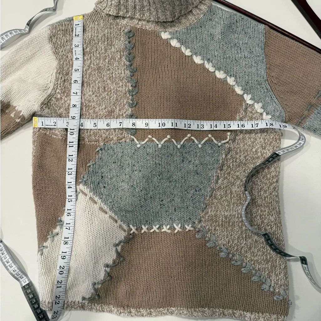 Coldwater Creek Patchwork Turtleneck Sweater - Beige and Gray - Image 8