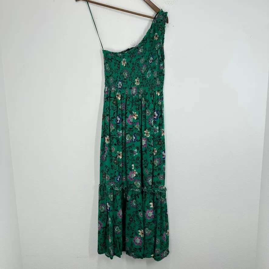 Knox Rose XS One Shoulder‎ Maxi Dress Green Floral Smocked Summer Casual - Image 8