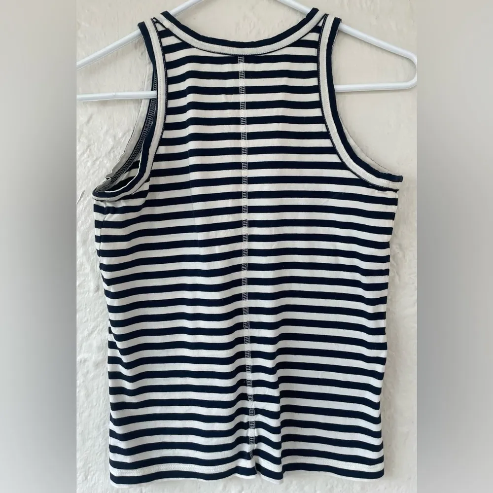 Everlane Womens Organic Cotton Black / Cream Striped Crewneck Racerback Tank; XS - Image 4