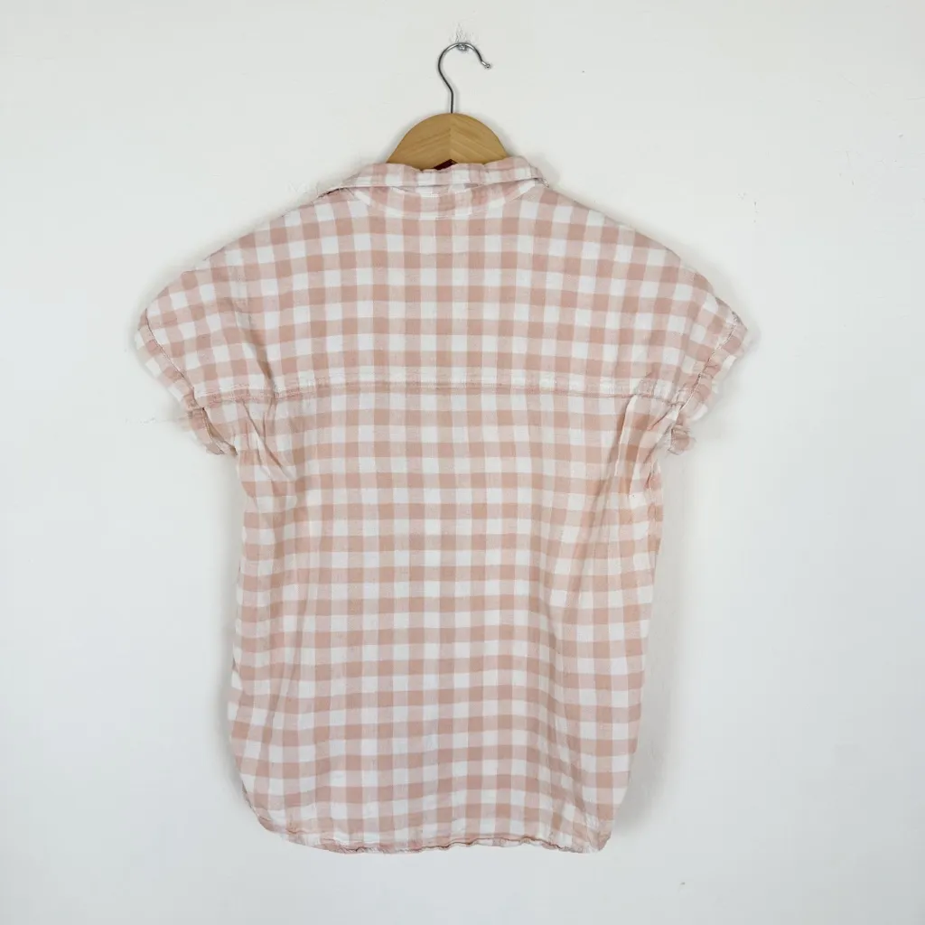 Marine Layer blush pink gingham linen blend boxy shirt - Image 4