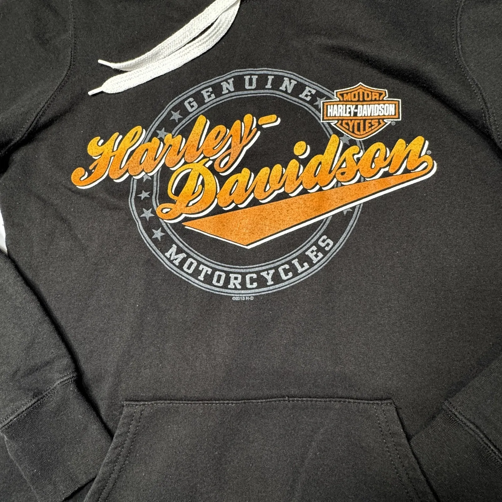 Harley Davidson Black Hoodie Womens Small Orange Bar Shield Graphic Concord NC - Image 3