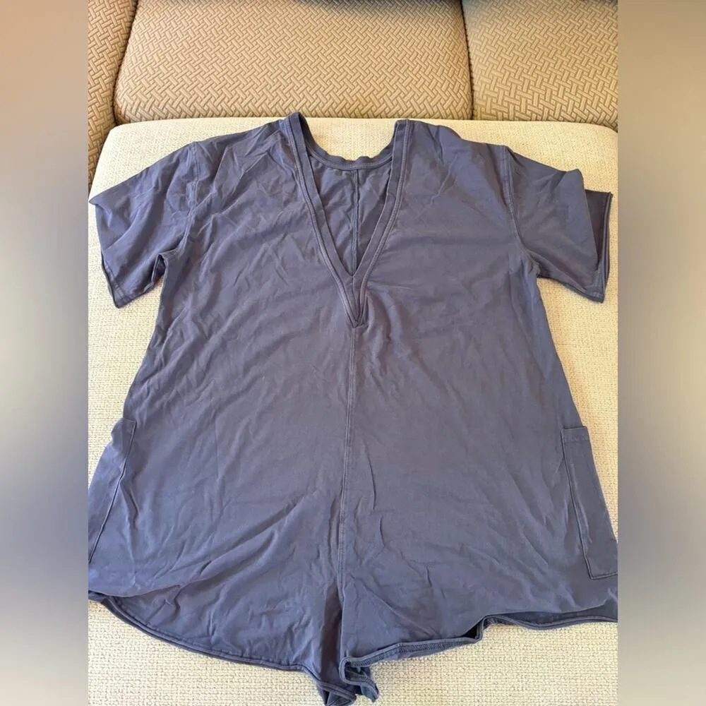 Free People Hot Shot Tee Romper Blue Indigo MEDIUM - Image 9