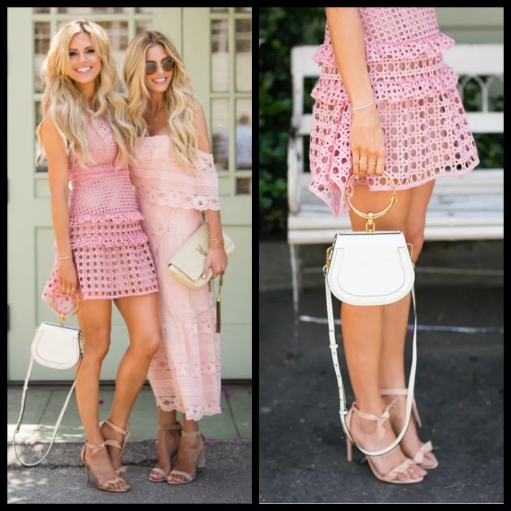 💕SELF-PORTRAIT💕 Crosshatch Frill Mini Dress ~ Guipure Lace Pink US 4 NWT - Image 7