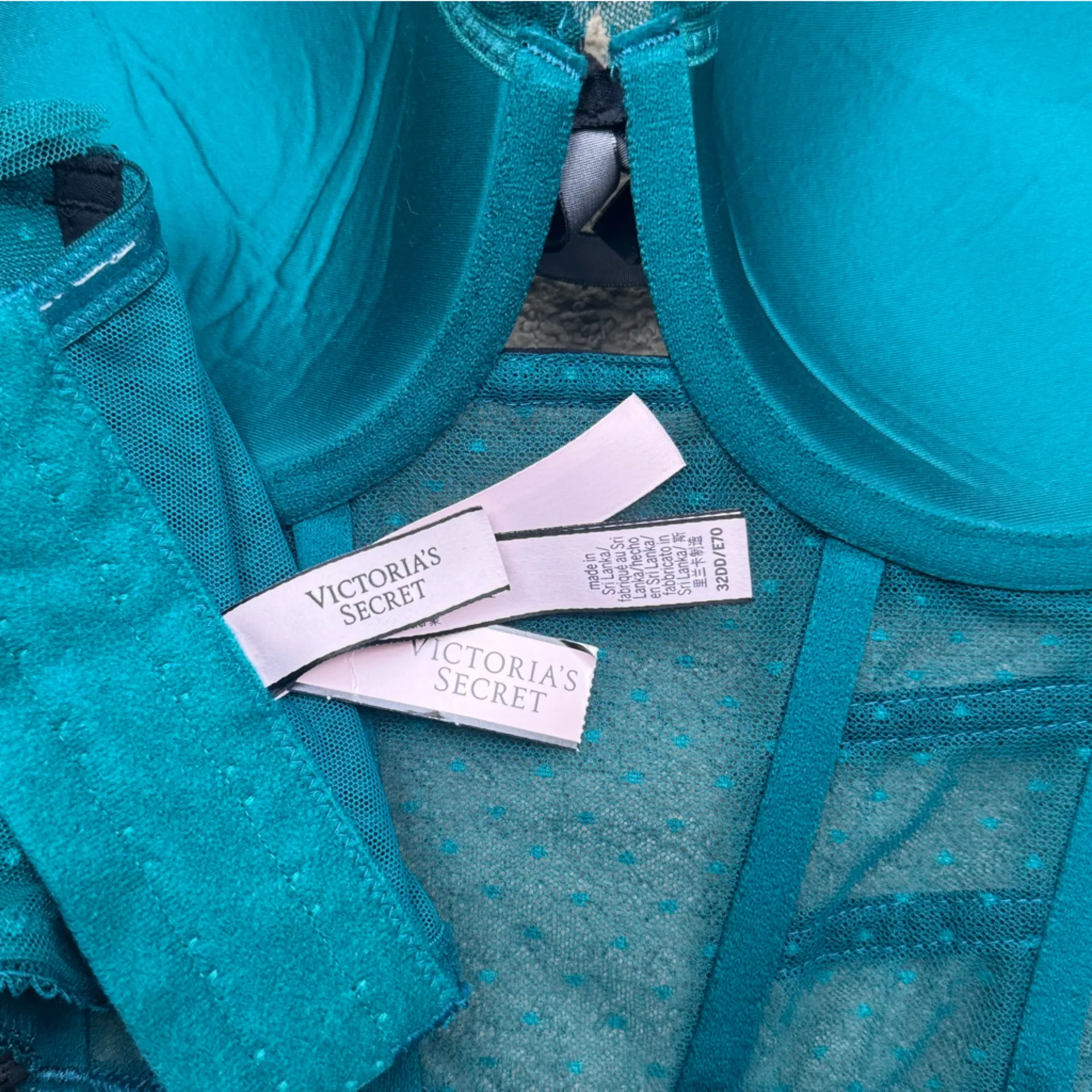 NWT Victoria's Secret Dream Angels Teal Lace Polka Dot Corset Longline Bra 32DD - Image 3