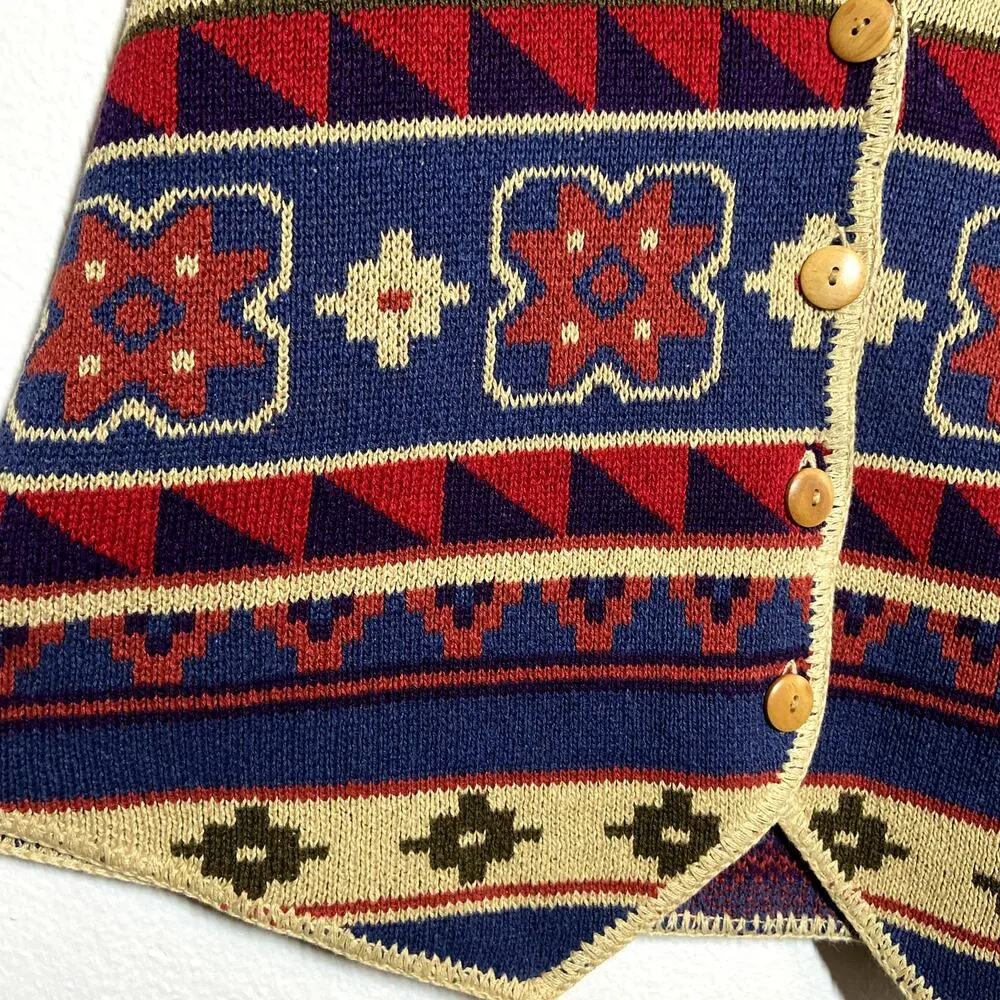 80s Vintage Sweater Vest Westbound Knit V-Neck Floral Aztec Multicolor 1X - Image 2